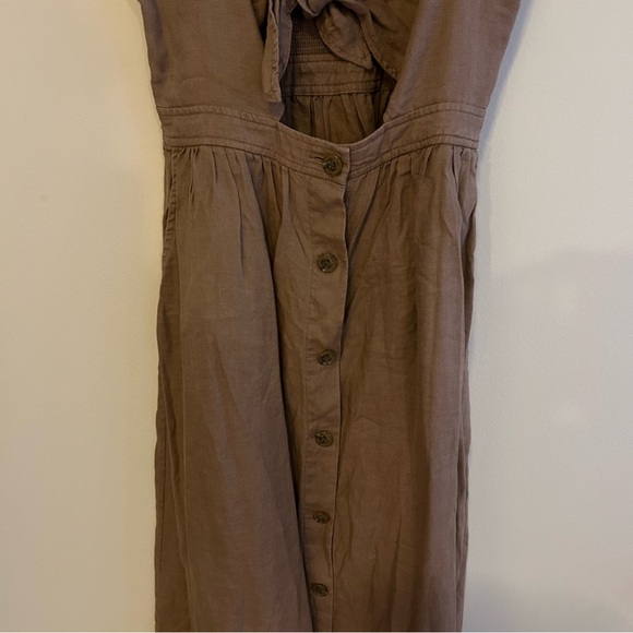 Wilfred Aritzia Adelia Linen Dress Midi Knot Tie Button Nutmeg Tan Brown Size 4 - Picture 4 of 12
